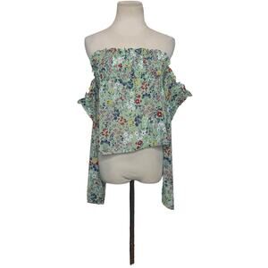 Glamorous green floral long sleeves off shoulders cropped top size Medium